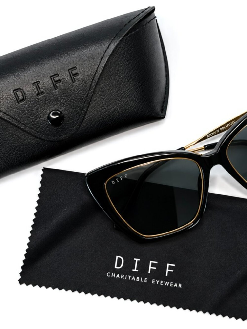 DIFF EYEWEAR - Becky IV Black & Gold Polarized Cat Eye Sunglasses w/ Case